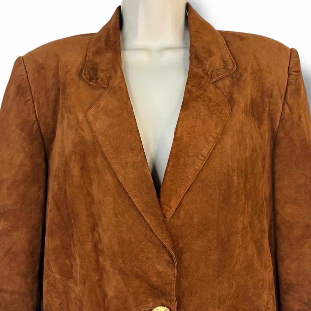 Lord & Taylor Petites Womens Brown Silky Pig Suede Blazer Jacket Lined Size 6 - Picture 2 of 11